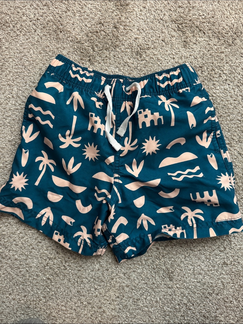 Hanna Andersson Teal Shorts with Pale Pink Tropical Motif